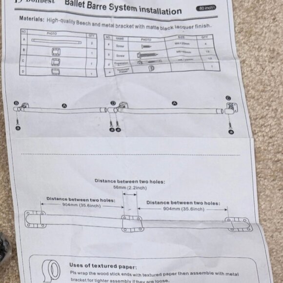 Dolibest Wall Mounted Wood Ballet Barre System - Open boxed, new - Picture 4 of 6